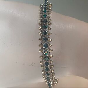 NEW - Grey Leather and Blue Crystal Chain Bracelet.